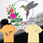 Oiseau volant et fleurs colorées