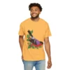 Colorful sparrow on shirt person 1