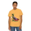 Colorful sparrow on shirt person 2